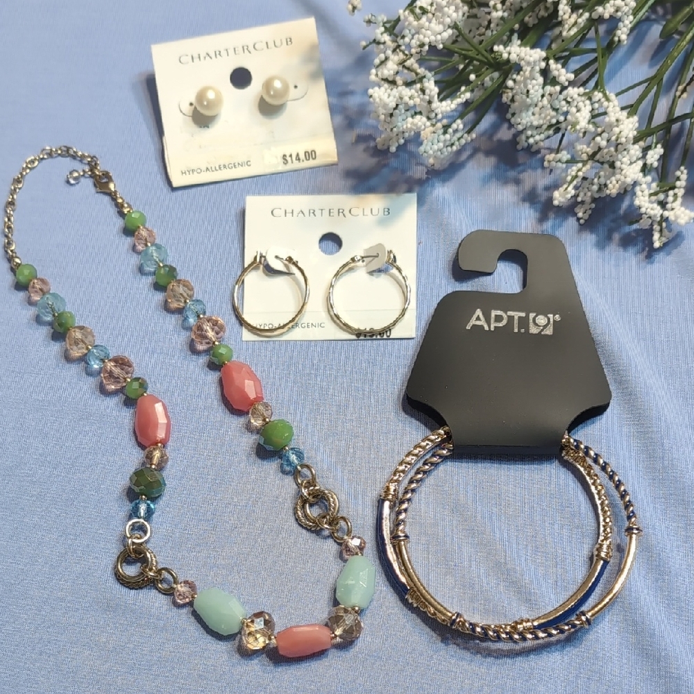 Jewelry Lot Charter Club Earrings Apt. 9 Gold/Blue Bracelets, Necklace NICE! NWT